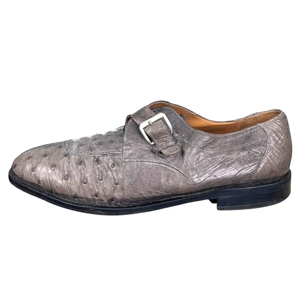 Vintage Aventura Men’s Ostrich Grey Leather Monk Strap Dress Shoe Size 10.5